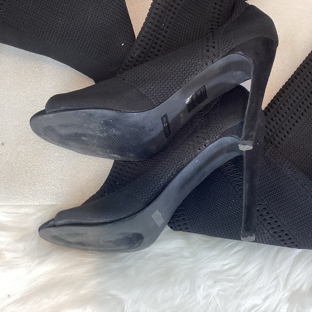 CAPE ROBBIN ELNORA THIGH HIGH STILETTO OPEN TOE BLACK WOVEN BOOTS SZ 8.5 - Picture 7 of 8